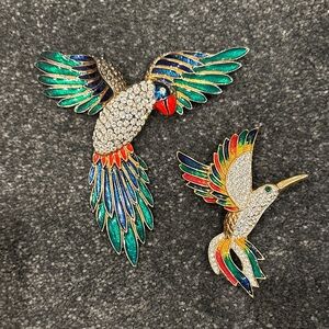 Vintage Large Gold Rhinestone Parrot Brooch Bird Pin Animal Enamel Jewelry 5.5